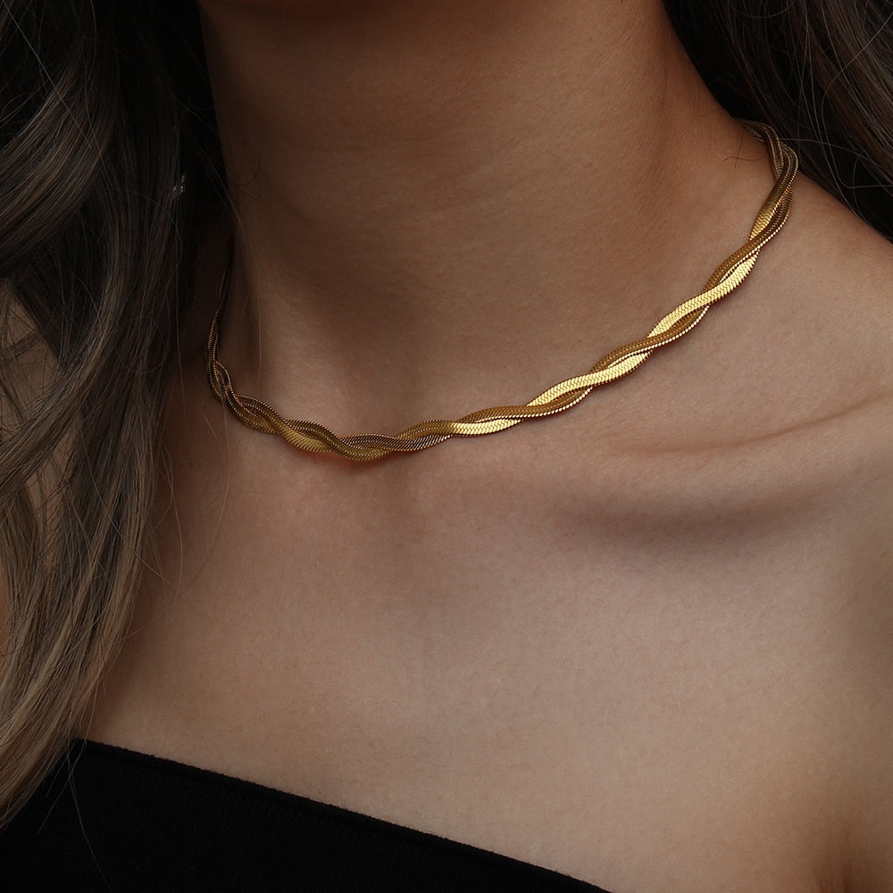 18k Gold Braided Chain Necklace