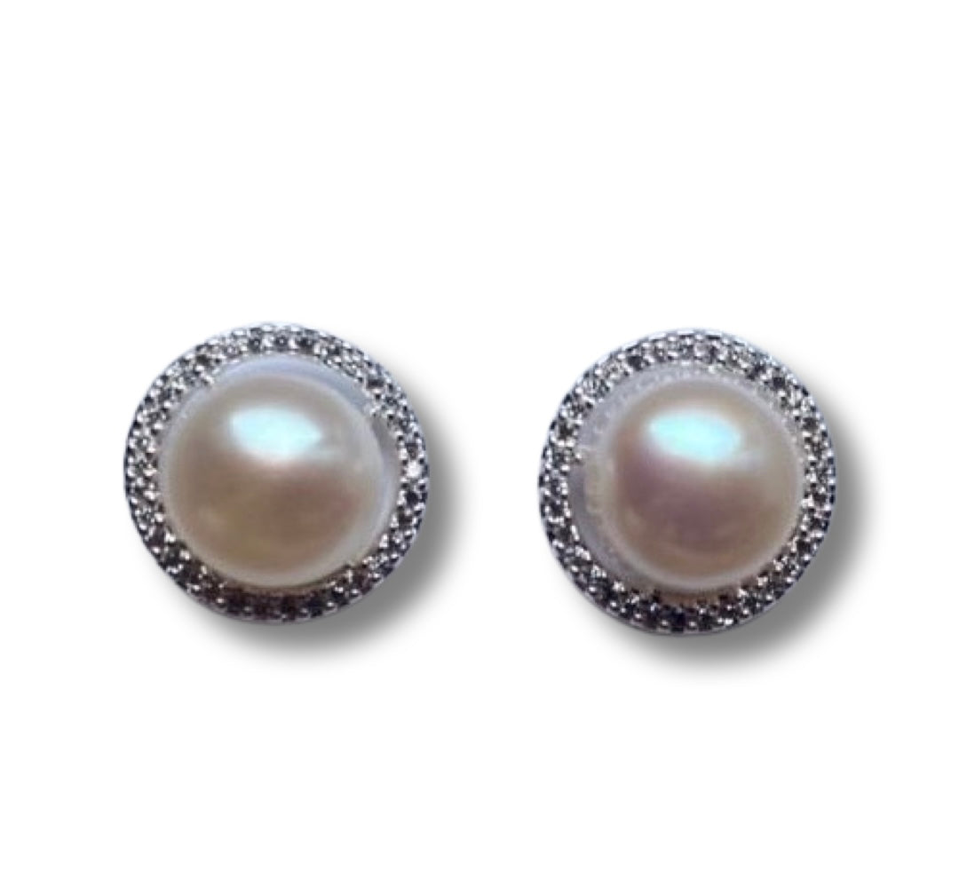 Cubic Zirconia Glass Pearl Earrings