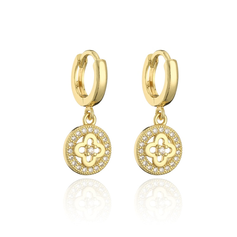 Gold Zirconia Clover Earrings