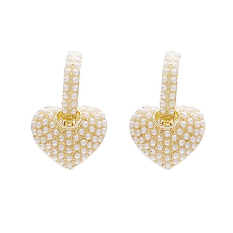 Pearl Set Gold Heart Hoop Earrings