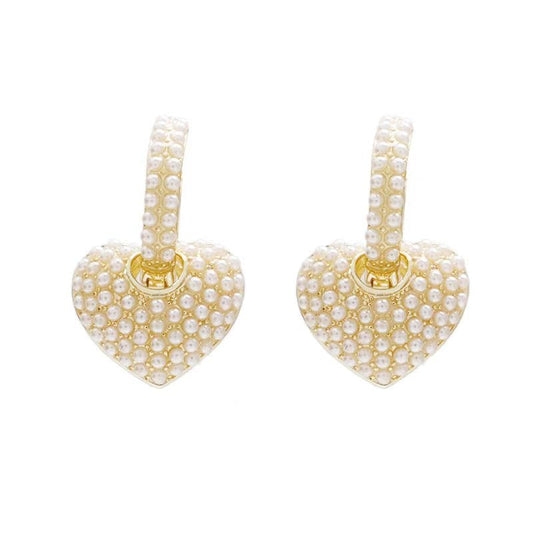 Pearl Set Gold Heart Hoop Earrings