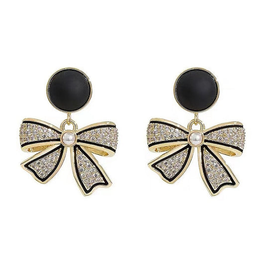 Black Zirconia Crystal Bow Earrings